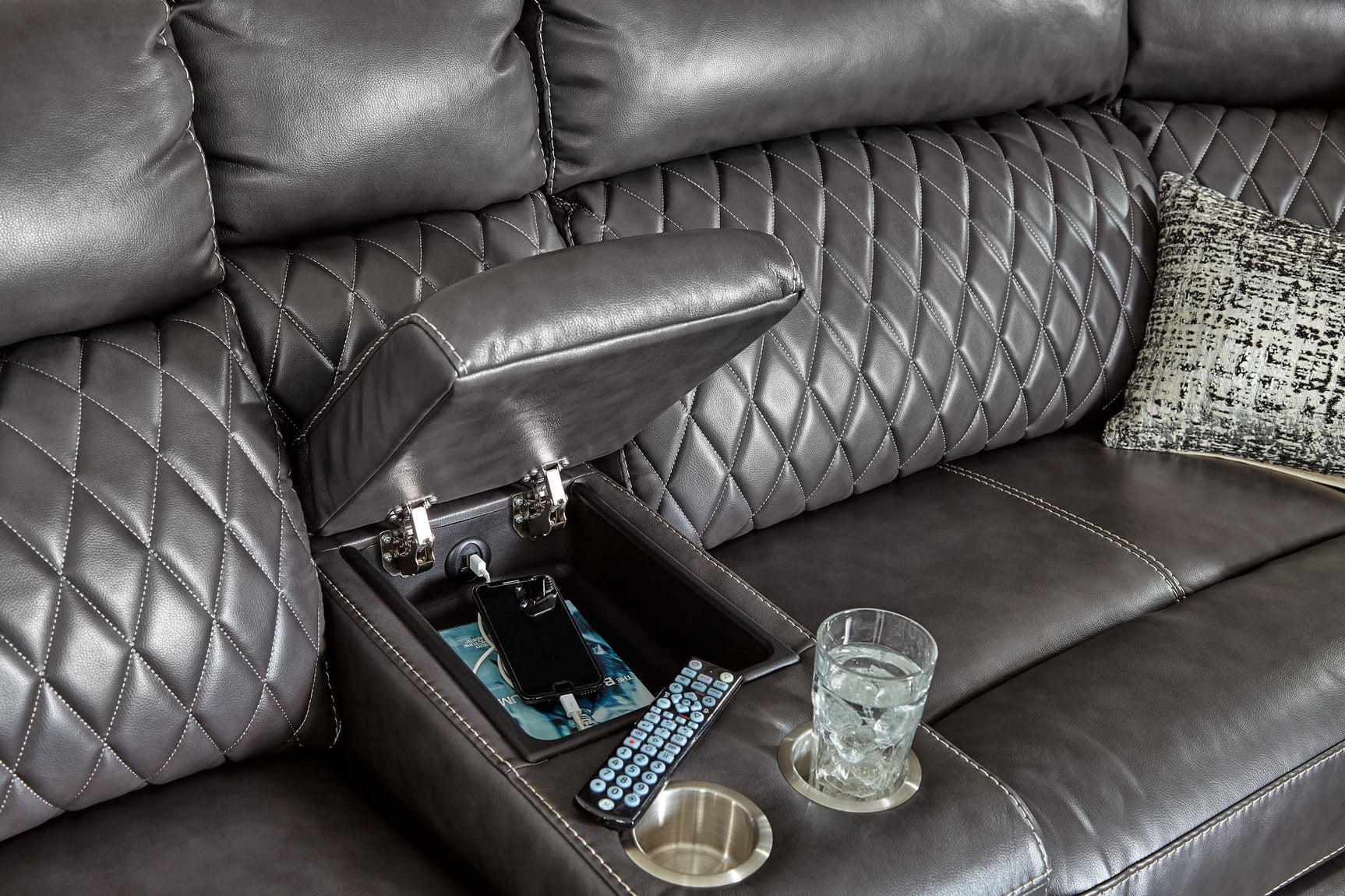 Samperstone Gray Faux Leather 3-Piece Power Reclining Sectional Loveseat - image 5