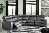 Samperstone Gray Faux Leather 5-Piece Power Reclining Sectional - image 1