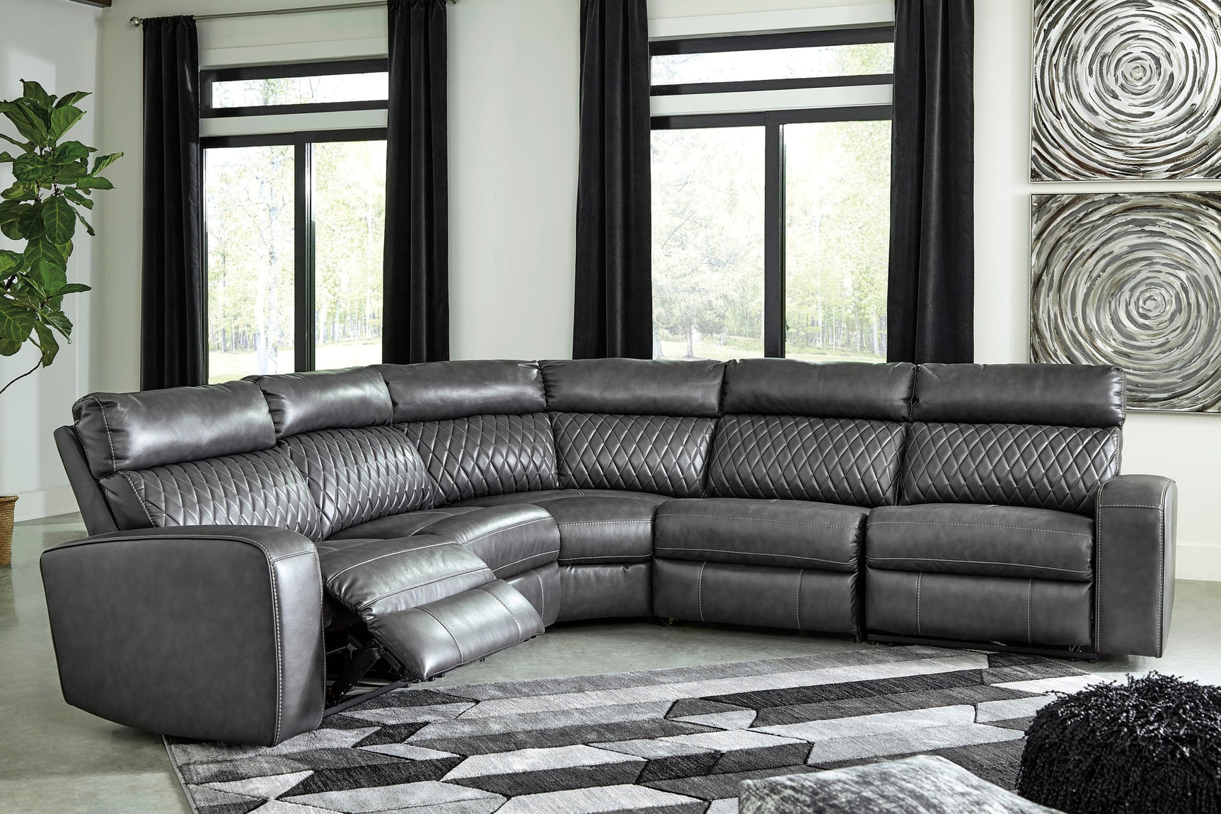 Samperstone Gray Faux Leather 5-Piece Power Reclining Sectional - image 1