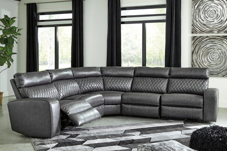 Samperstone Gray Faux Leather 5-Piece Power Reclining Sectional - image 1