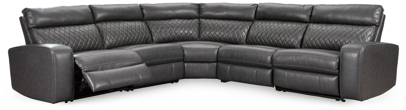 Samperstone Gray Faux Leather 5-Piece Power Reclining Sectional - image 3