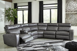 Samperstone Gray Faux Leather 6-Piece Power Reclining Sectional - image 1
