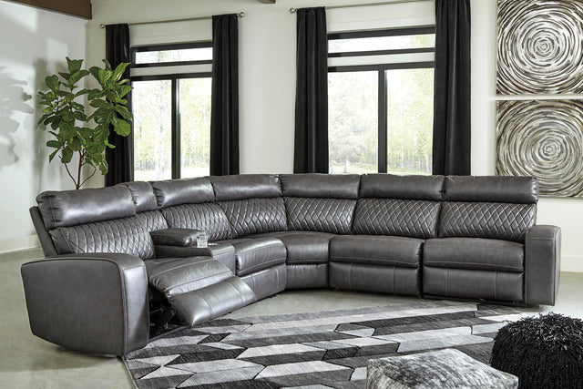 Samperstone Gray Faux Leather 6-Piece Power Reclining Sectional - image 1