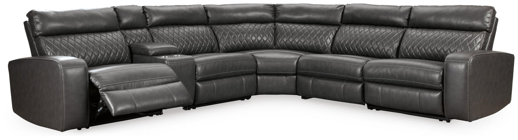 Samperstone Gray Faux Leather 6-Piece Power Reclining Sectional - image 2