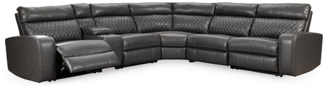Samperstone Gray Faux Leather 6-Piece Power Reclining Sectional - image 2
