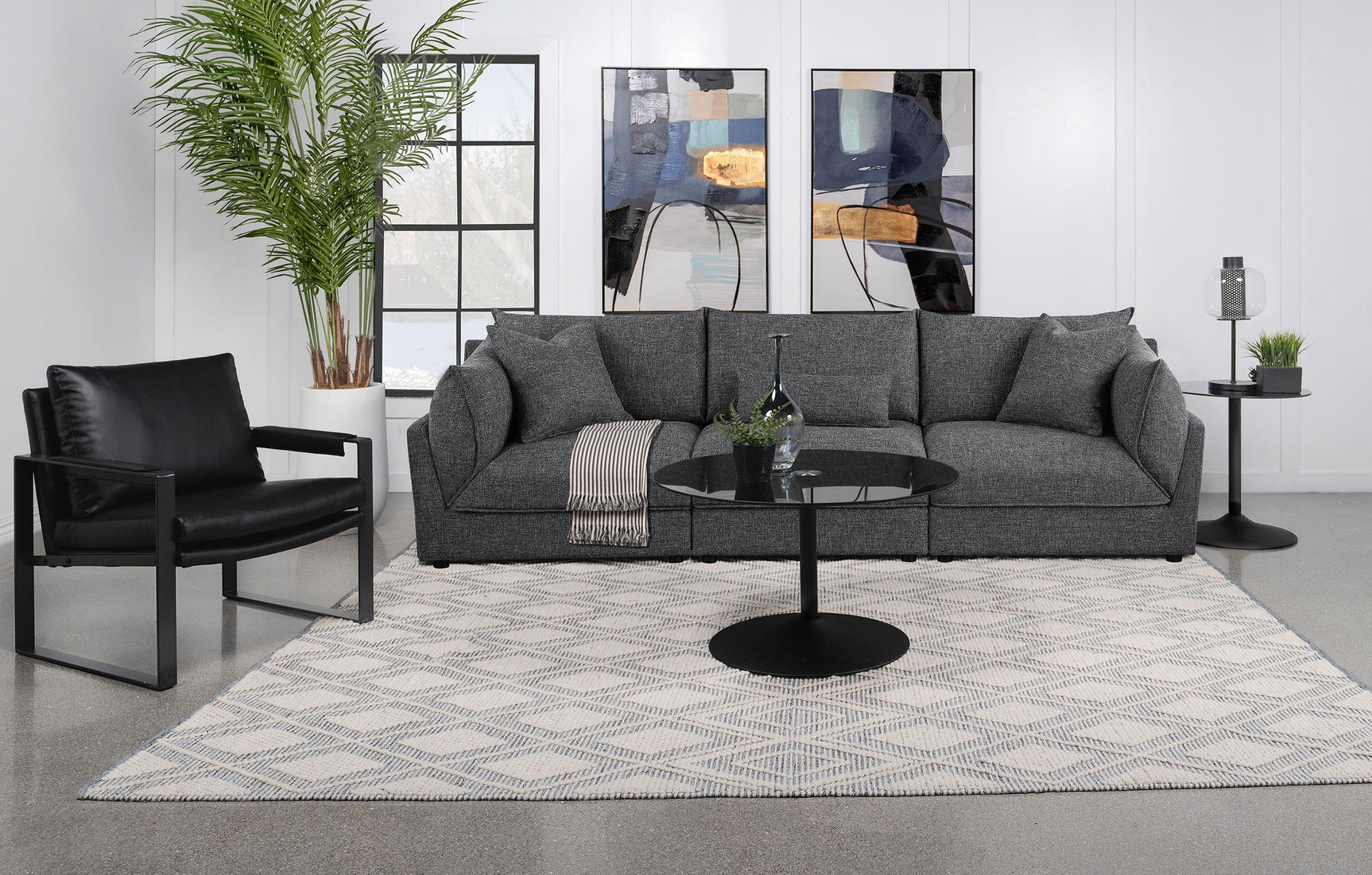 Sasha Barely Black Upholstered Armless Chair lounge style