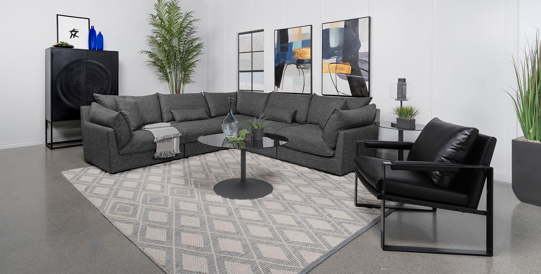 Sasha Barely Black Upholstered Armless Chair view showing seat depth