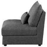 Sasha Barely Black Upholstered Armless Chair lumbar pillow detail