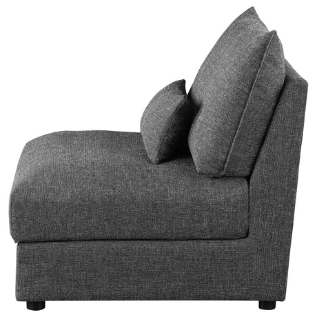 Sasha Barely Black Upholstered Armless Chair lumbar pillow detail