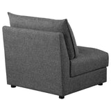 Sasha Barely Black Upholstered Armless Chair plastic feet detail