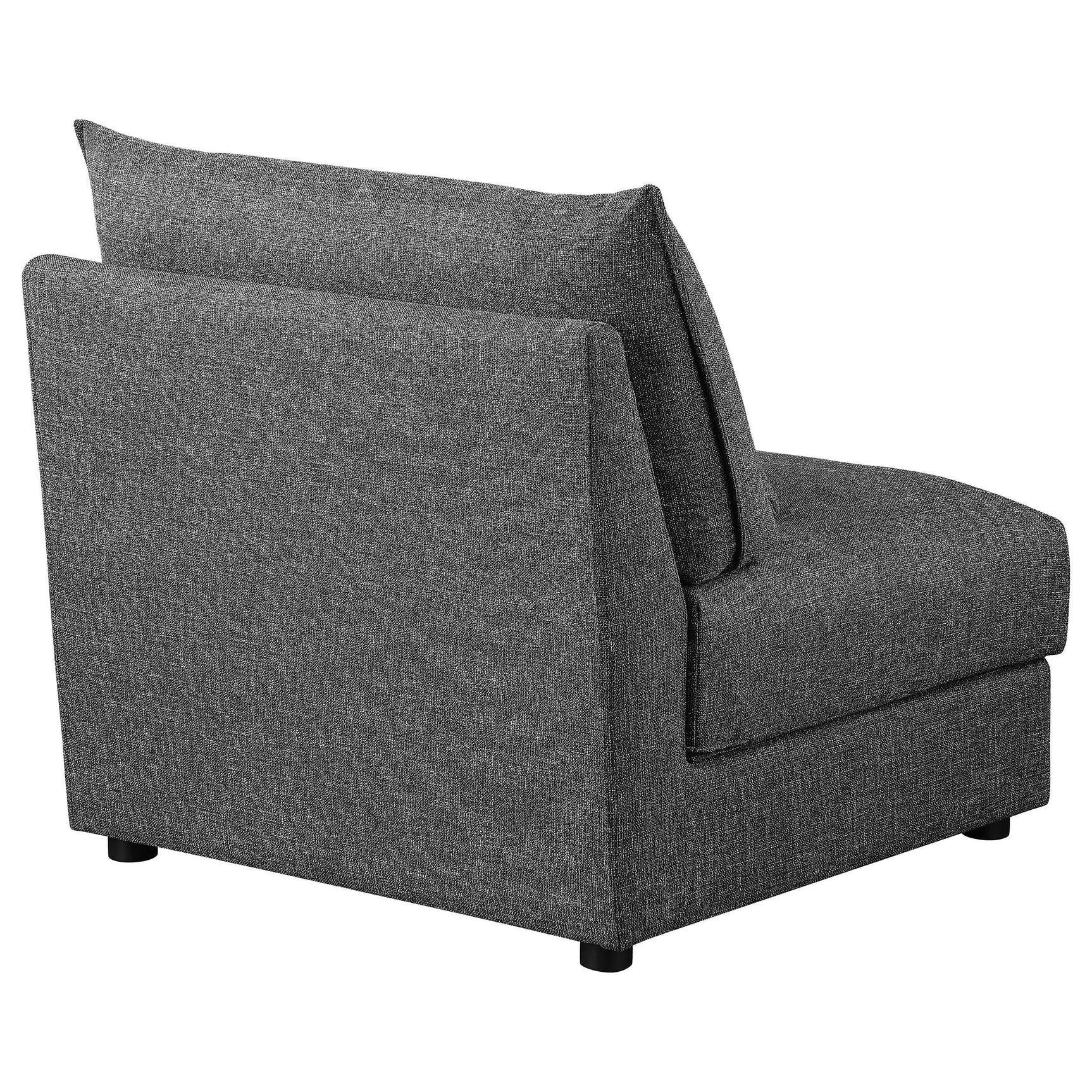 Sasha Barely Black Upholstered Armless Chair plastic feet detail