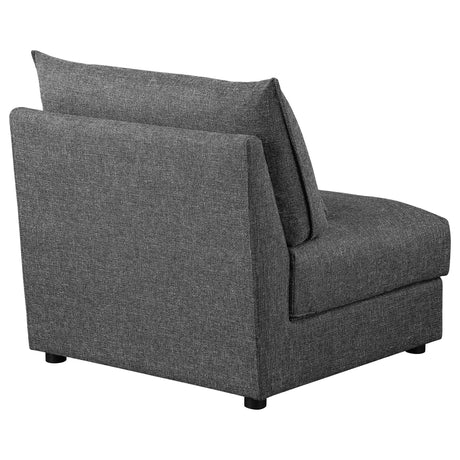 Sasha Barely Black Upholstered Armless Chair plastic feet detail