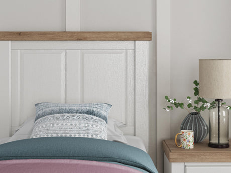 Savonport White/Brown Twin Panel Bed detail view