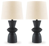 Scarbot Distressed Black Table Lamp - side angle of angular silhouette