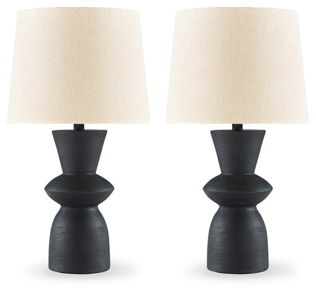 Scarbot Distressed Black Table Lamp - side angle of angular silhouette