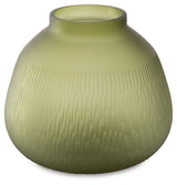 Scottyard Olive Green Vase - side angle showing round shape
