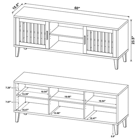 Sedona 2-door 60-inch engineered wood TV stand in dark pine, angled view