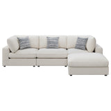 Close-up detail of beige linen upholstery on Serene sectional sofa