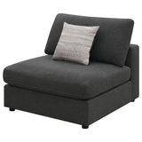 Close-up of charcoal linen upholstery on Serene Armless Chair