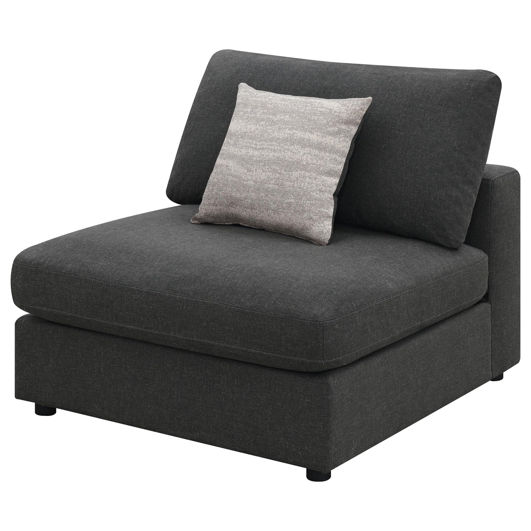 Close-up of charcoal linen upholstery on Serene Armless Chair