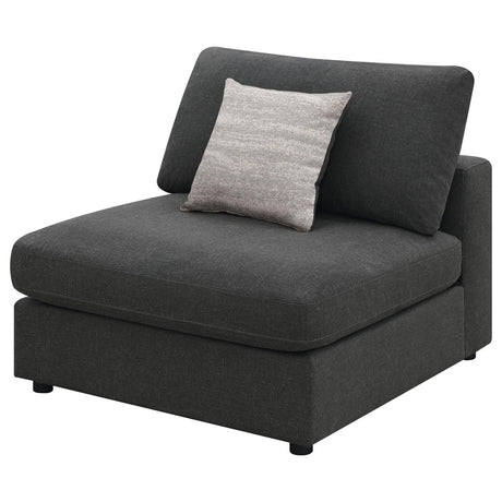 Close-up of charcoal linen upholstery on Serene Armless Chair