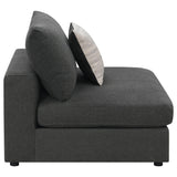 Side profile of Serene Armless Chair in charcoal