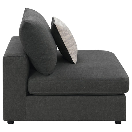Side profile of Serene Armless Chair in charcoal