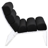 Black bouclé fabric texture detail on seat and backrest