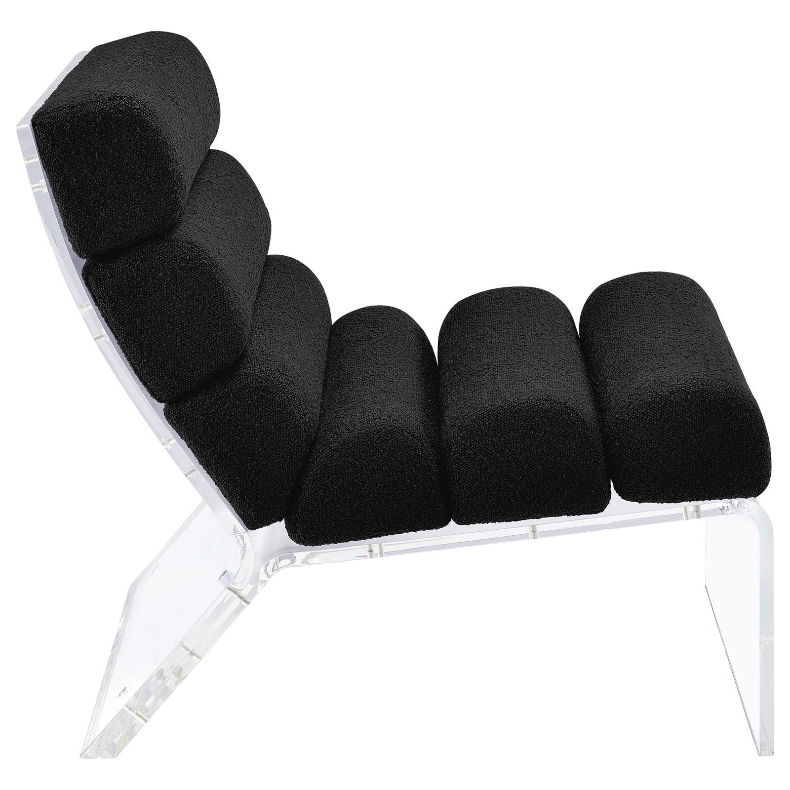 Black bouclé fabric texture detail on seat and backrest