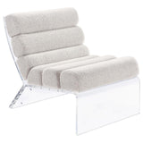 Serreta Boucle Upholstered Armless Accent Chair with Clear Acrylic Frame in Ivory front view