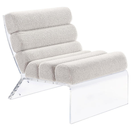 Serreta Boucle Upholstered Armless Accent Chair with Clear Acrylic Frame in Ivory front view