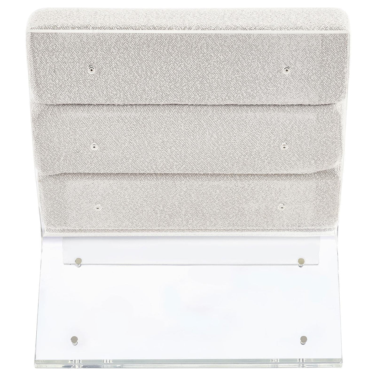 Back view of Serreta Boucle Upholstered Armless Accent Chair with clear acrylic frame