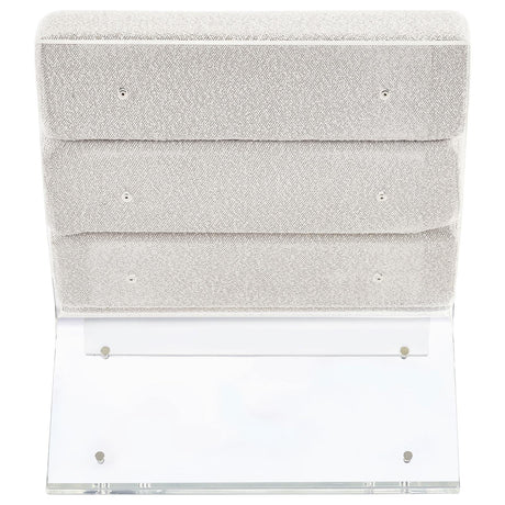 Back view of Serreta Boucle Upholstered Armless Accent Chair with clear acrylic frame