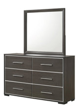 Side view of Sharpe Gray White Fabric Upholstered Tufted Bedroom Set bed