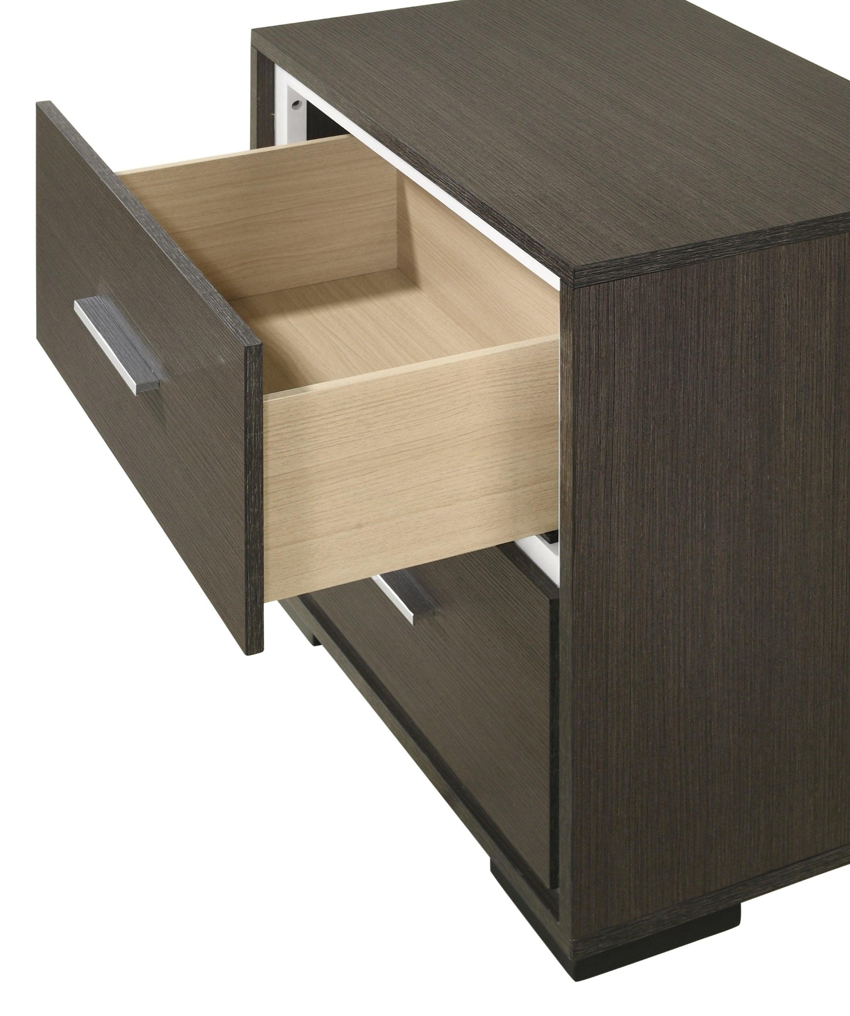 Sharpe Full Bed front view with tufted headboard and wooden footboard