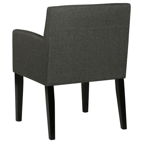 Catherine Grey Upholstered Dining Arm Chair wooden legs detail