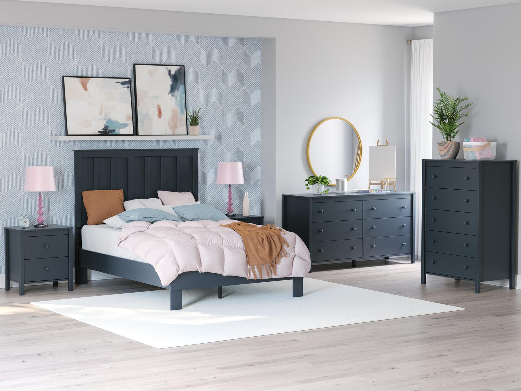 Simmenfort Navy Blue Full Platform Bed view 2