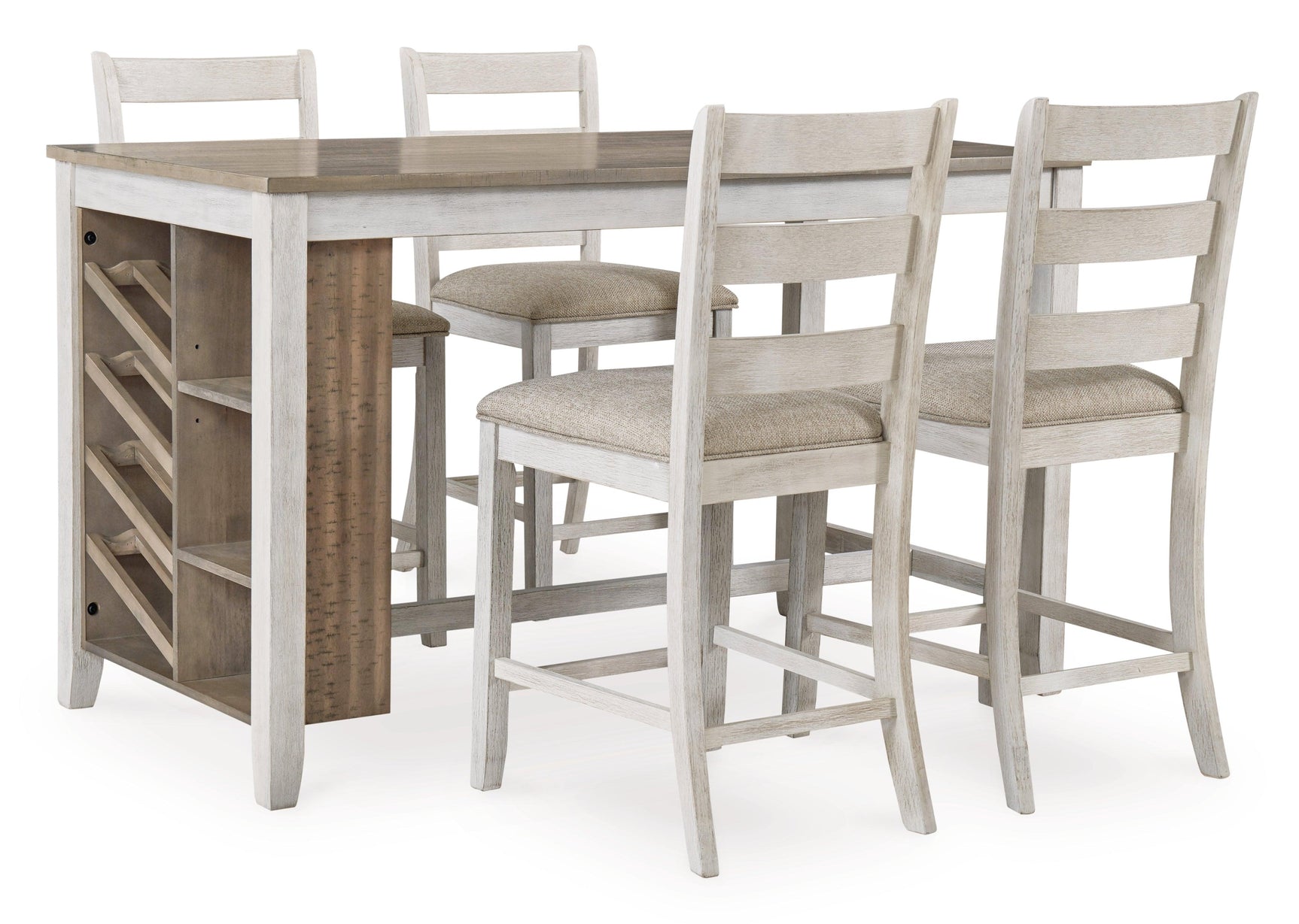 Skempton White and Light Brown Counter Height Dining Table with 4 Barstools - Side Angle
