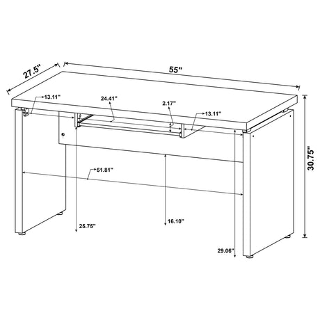 Skylar desk showing cable management area