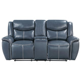 Sloane 2-piece blue upholstered reclining sofa set with console