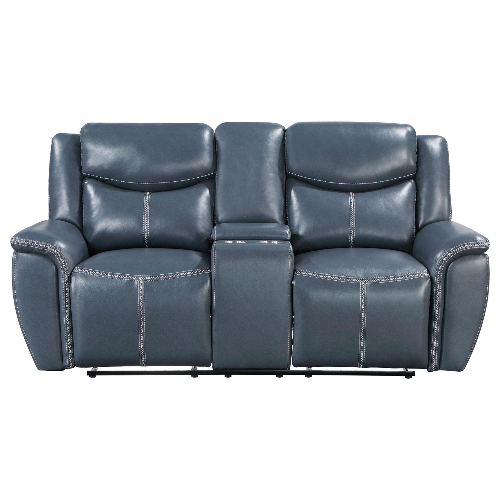 Sloane 2-piece blue upholstered reclining sofa set with console