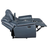 Sloane 2-piece blue upholstered reclining sofa set with console