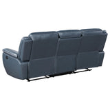 Sloane 2-piece blue upholstered reclining sofa set with console