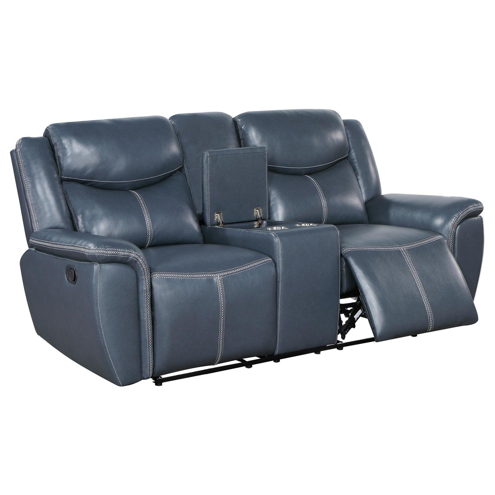 Sloane 2-piece blue upholstered reclining sofa set with console