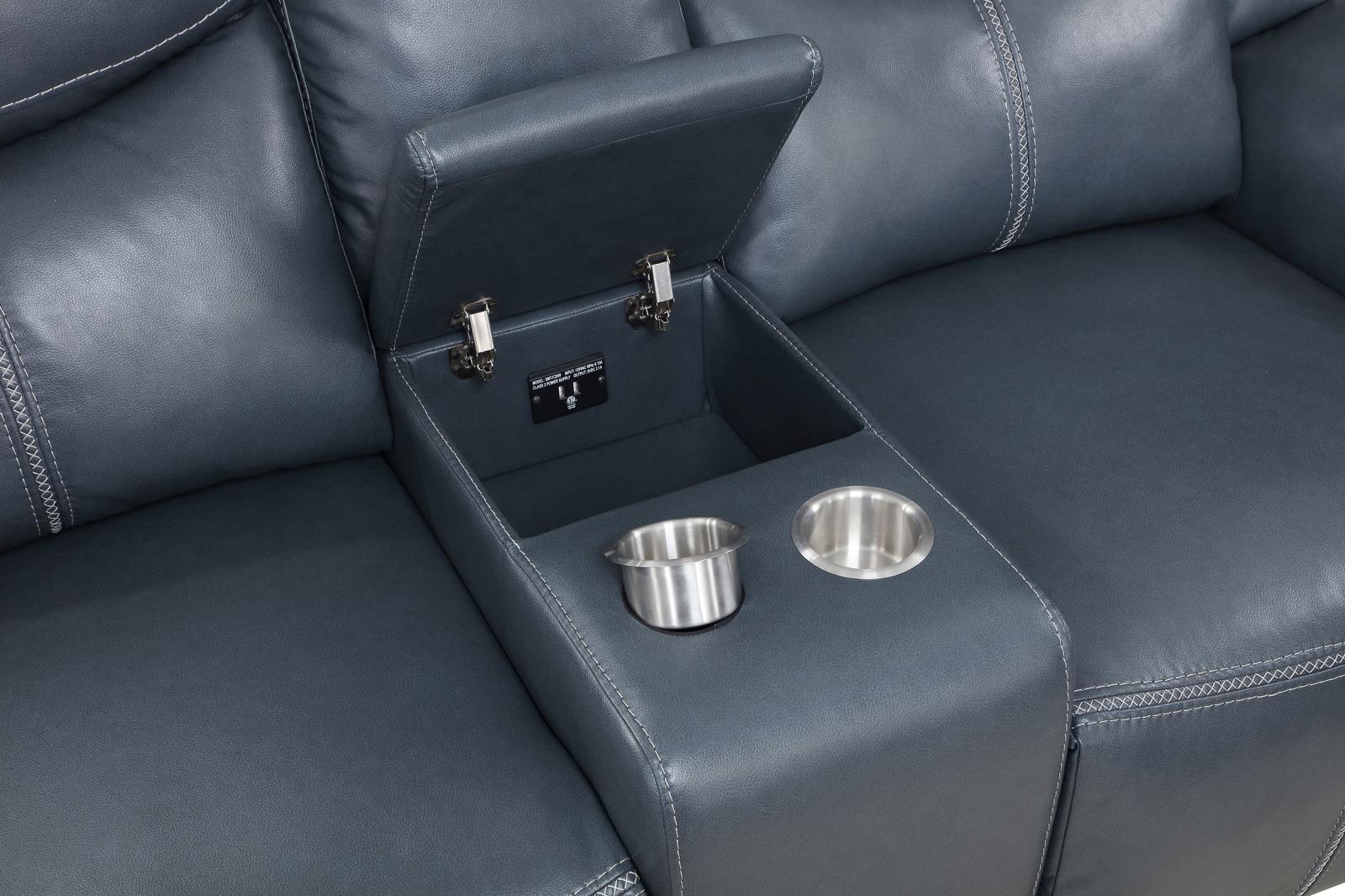 Sloane 3-piece blue upholstered motion reclining sofa set full view