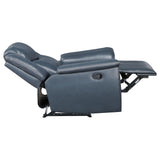 Top view of blue reclining sofa
