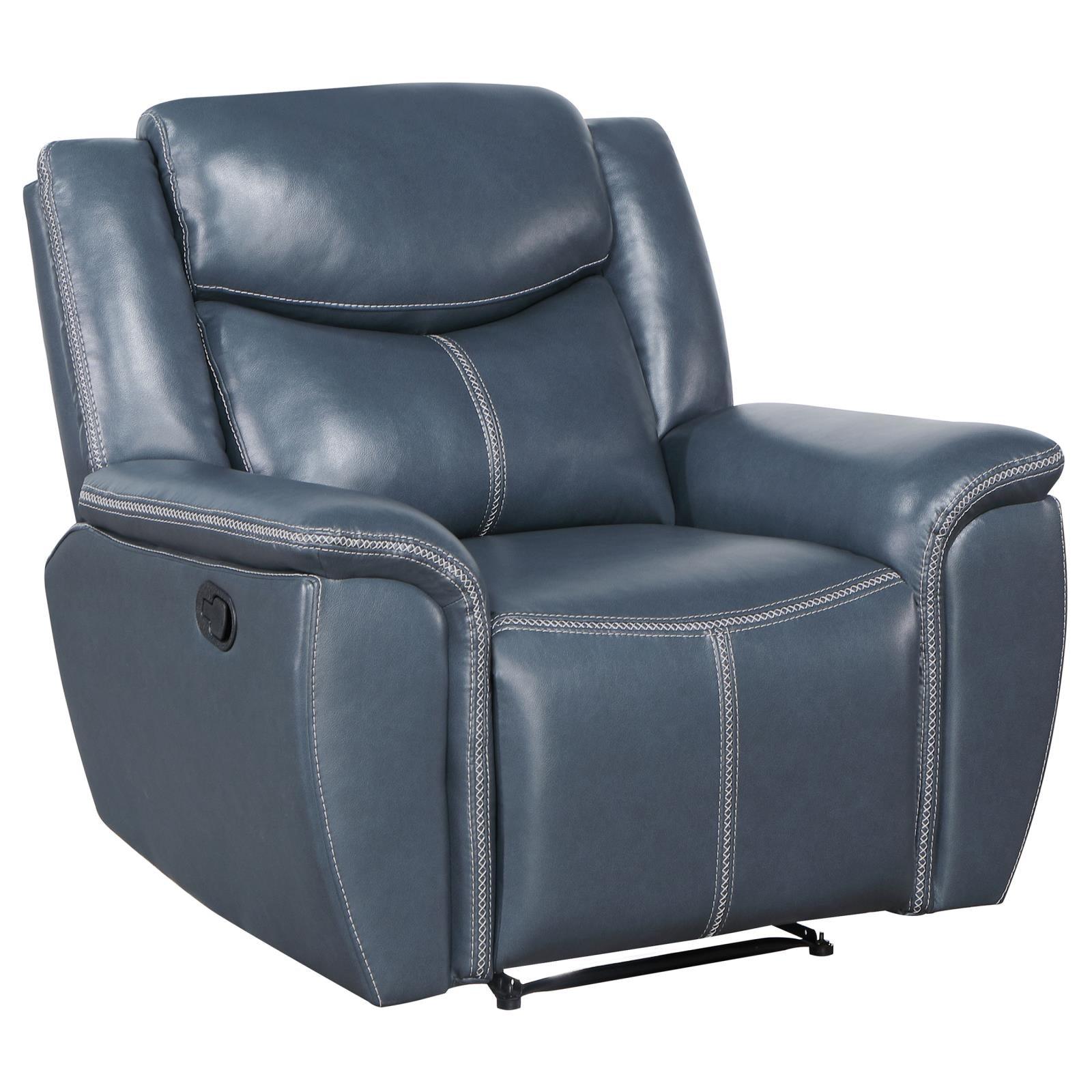 Sloane blue upholstered manual motion recliner chair frontal view