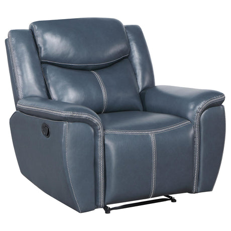 Sloane blue upholstered manual motion recliner chair frontal view