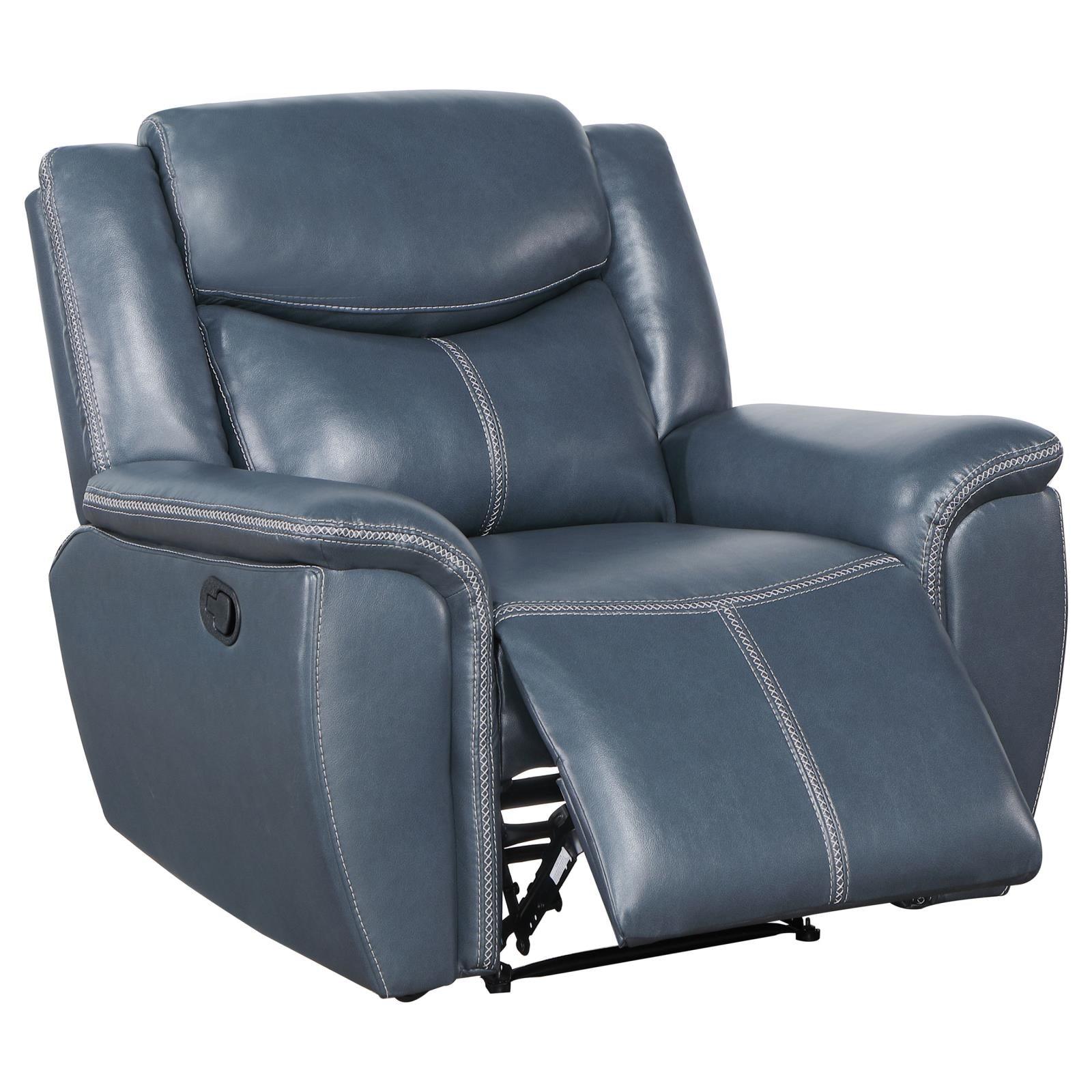 Sloane recliner chair blue in reclined position