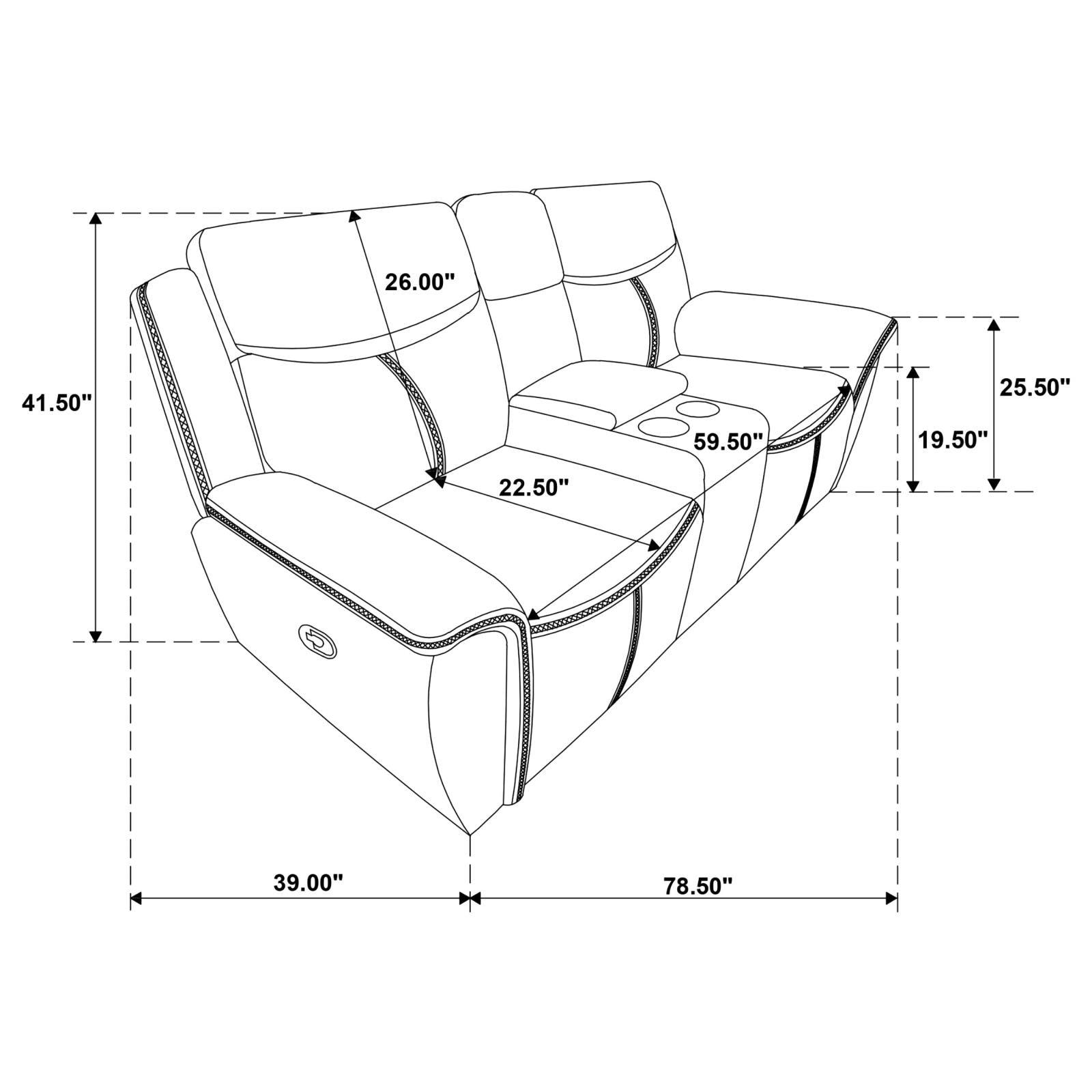Sloane loveseat with cup holders and blue upholstery